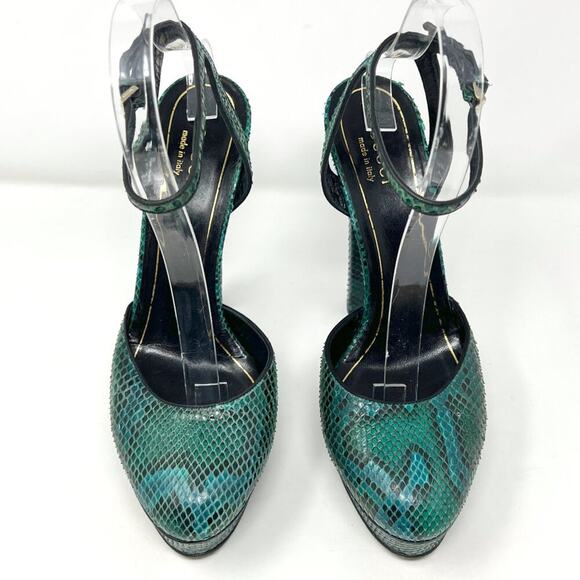 Gucci Blue-Green Python Platform Heels Size EU 38 - Picture 3 of 11